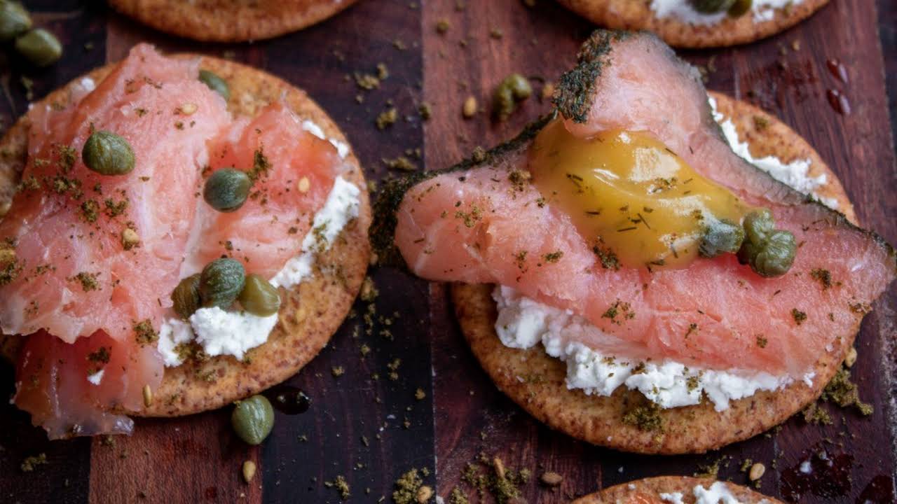 Salmon Cream Cheese with Pickled Onions Crostini