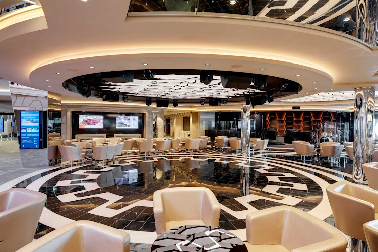   The dance floor of the Grandiosa Bar & Lounge aboard MSC Grandiosa. 