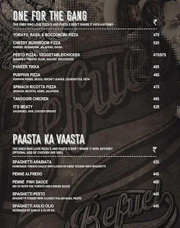 Club Roadies menu 