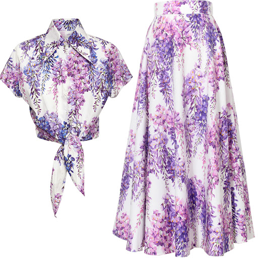 Title 1, Cotton Wisteria Printed Large Swing Long Skirt ...