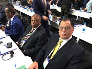 SA Football Association (Safa) President Danny Jordaan (R) sits alongside his perceived foe and Premier Soccer League (PSL) chairman Irvin Khoza at the FIFA Congress to vote on the 2026 World Cup bid on Wednesday June 13 2018. 
