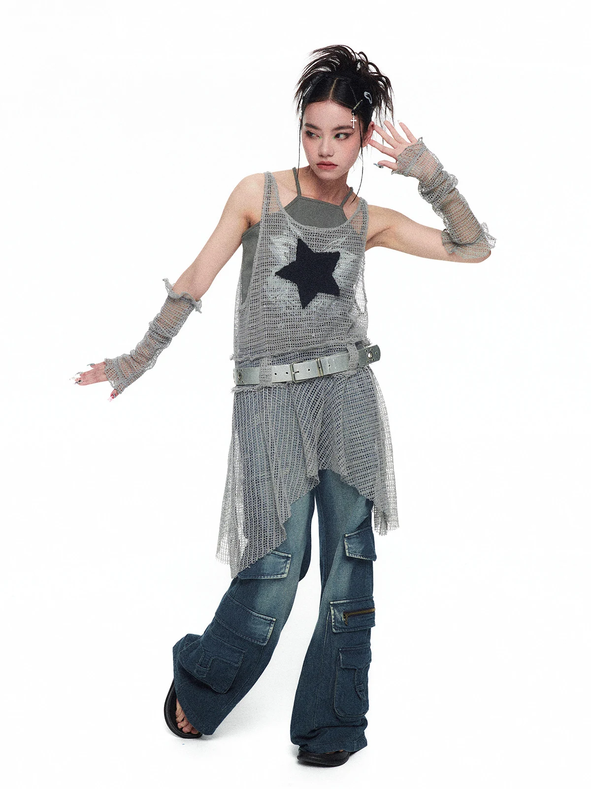 Title 2, Mesh Tank Top Kleid Spicy Girl Ärmel Sterne für...