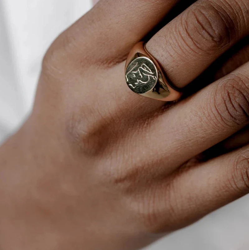 Gold Plated Titanium Steel Signet Ring, Classic Design, Durable and Stylish Mens Jewelry, Perfect for Everyday Wear or a