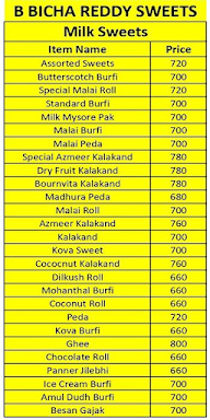 B. Bichareddy Pure Ghee Sweets menu 2