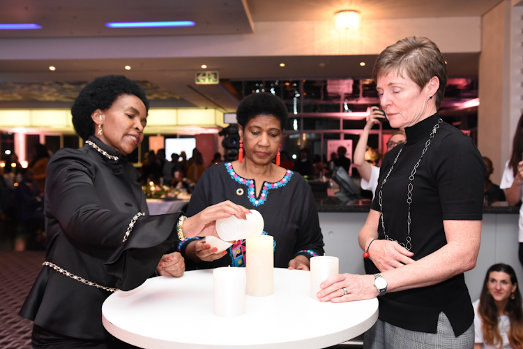 Minister Maite Nkoana–Mashabane, executive director of UN Women Phumzile Mlambo-Ngcuka and 1st for Women CEO Robyn Farrell at the launch of the 365 Days of Light campaign.