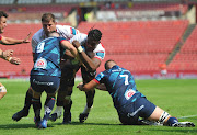 Emmanuel Tshituka of the Lions scores a try in their United Rugby Championship clash against Ulster at Ellis Park on Saturday.