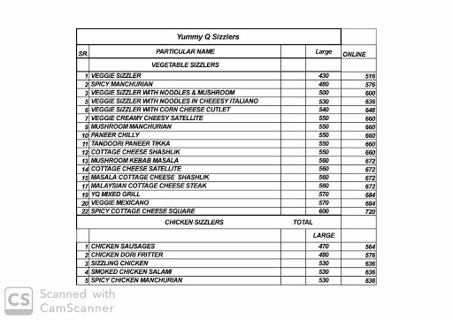 Menu Of Yummyq Sizzlers, Baner, Pune