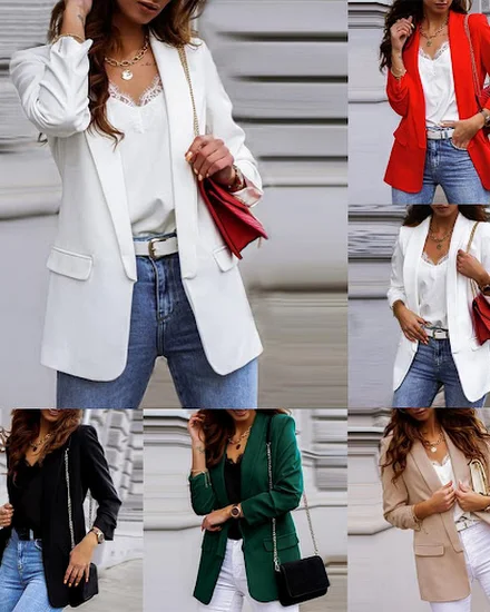 Lady Chic Suit Jacket White Blazers for Women Autumn Lape... - 0