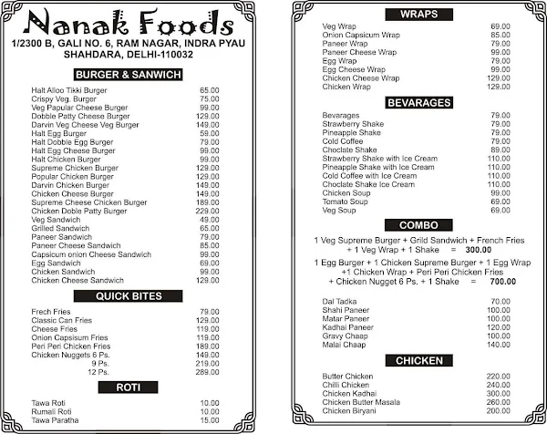 Nanak Foods menu 