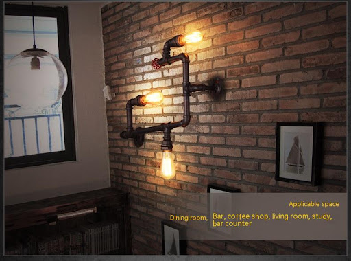 Title 6, Loft Vintage Industrial Water Pipe Wall Lamp fo...