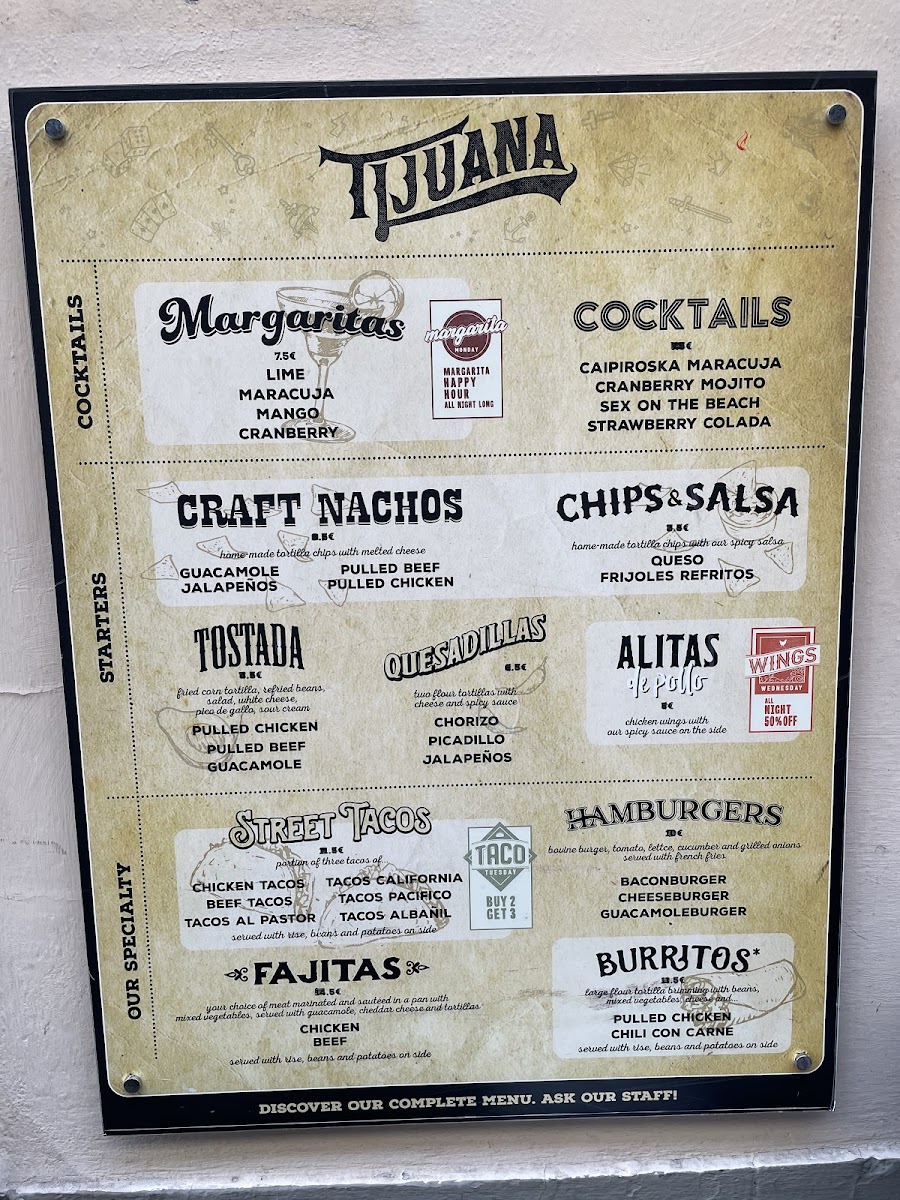 Tijuana gluten-free menu