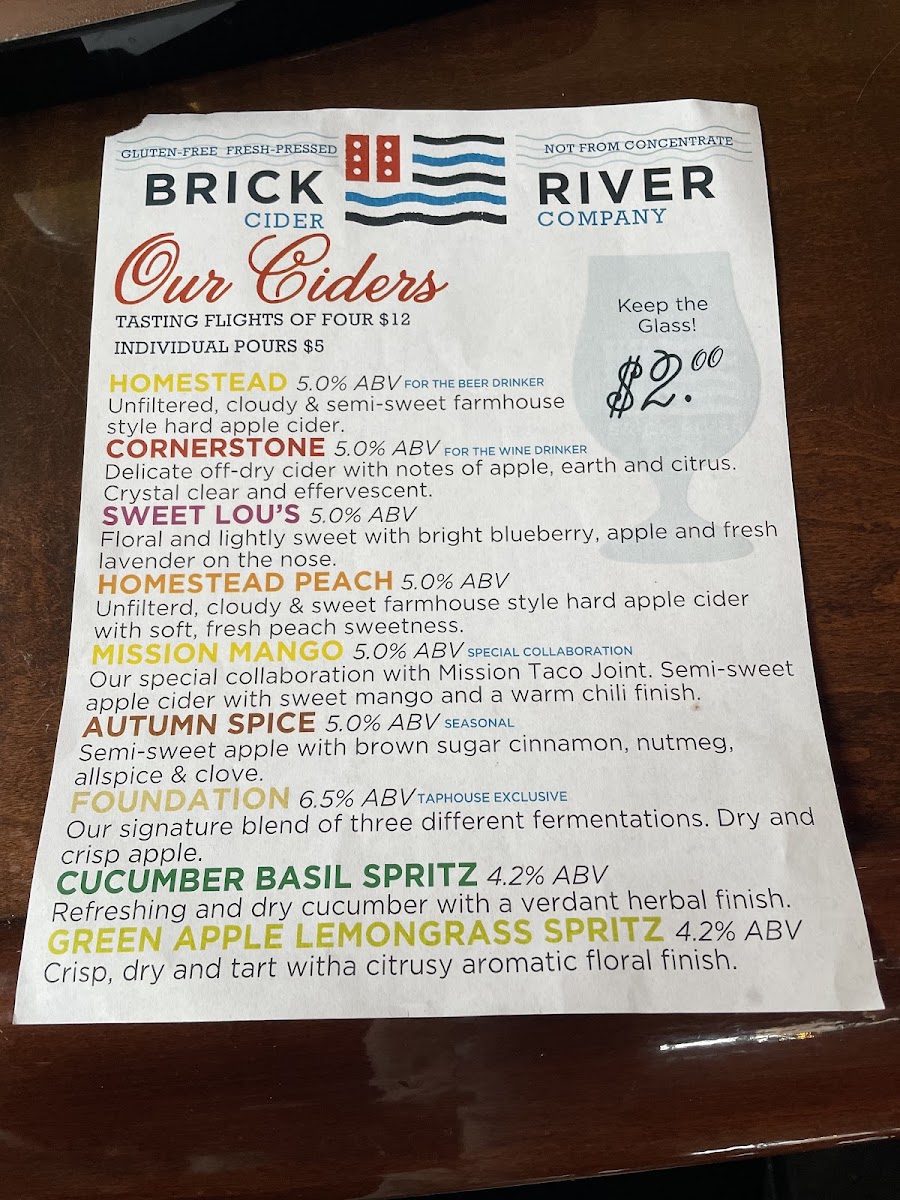 Brick River Cider gluten-free menu