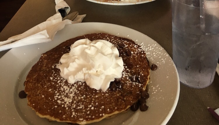 Plain 2 stack pancakes with chocolate chips (gluten free of course!)