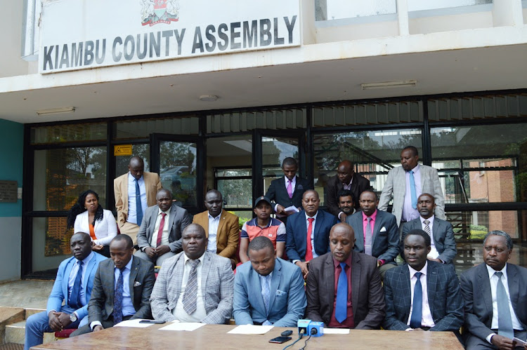 A section of Kiambu county MCAs outside the assembly precincts