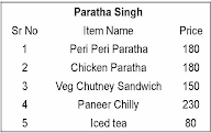 Paratha Singh menu 1