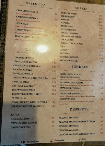 Gosssip Corner menu 