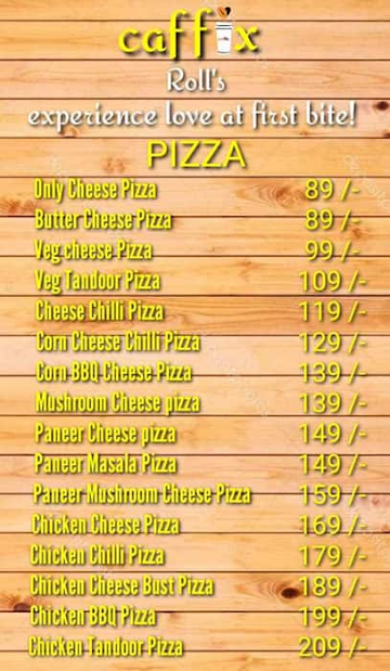 Caffix Rolls menu 