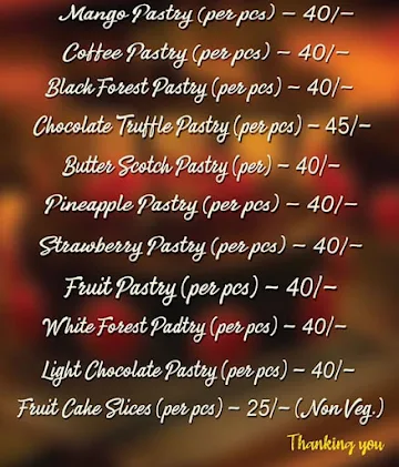 Mamaji Cake menu 