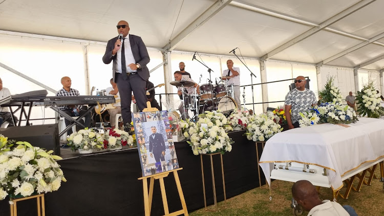 Patriotic Alliance Gayton McKenzie speaks at the funeral of pastor Dawan Gordon in Randfontein.