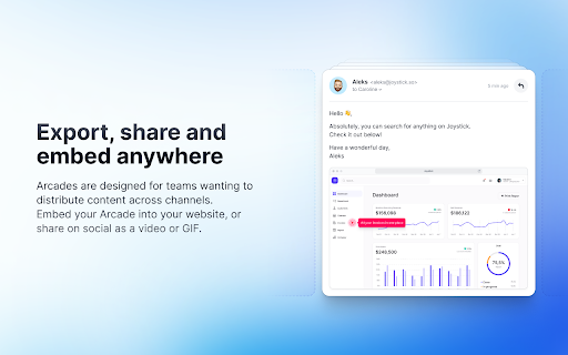 Export, share and embed anywhere designed 