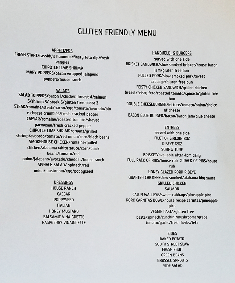 Gluten Friendly Menu (01/16/21)