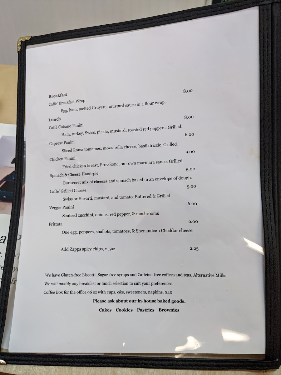 Cafe menu