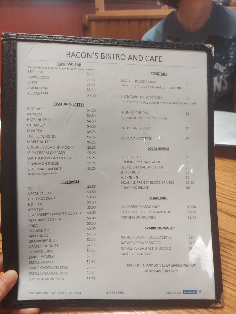 Bacon's Bistro and Cafe gluten-free menu