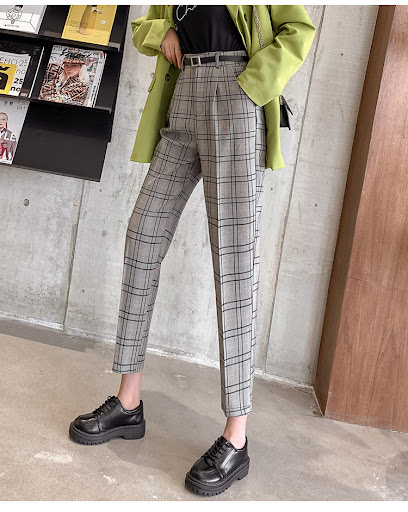 Title 22, Womens Plaid Casual Pants Loose British Style ...