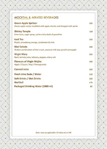 The Prism Restaurant menu 