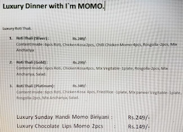 Luxury Dinner With I'm Momo menu 