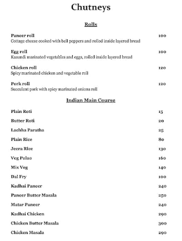 Chutneys menu 