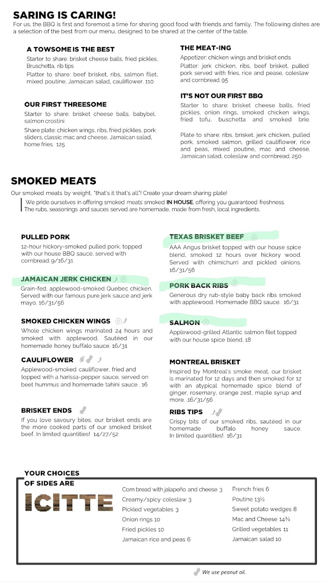 Le BBQ Shop gluten-free menu