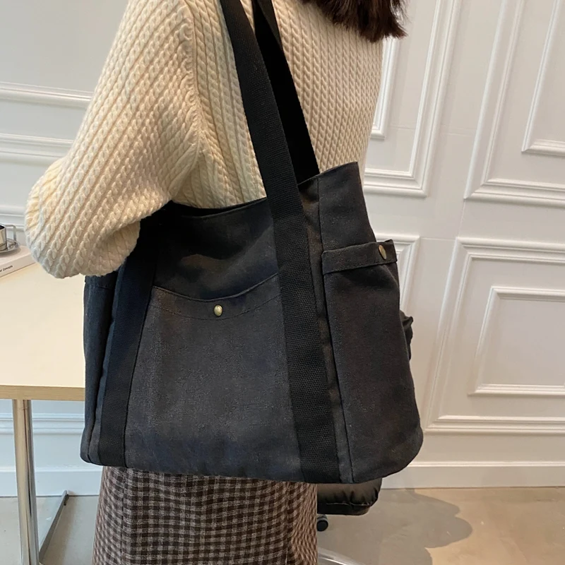 Sac en toile pour femme, grande capacité, porté à l'épaule, parfait pour le quotidien, les courses, le travail et les voyages.