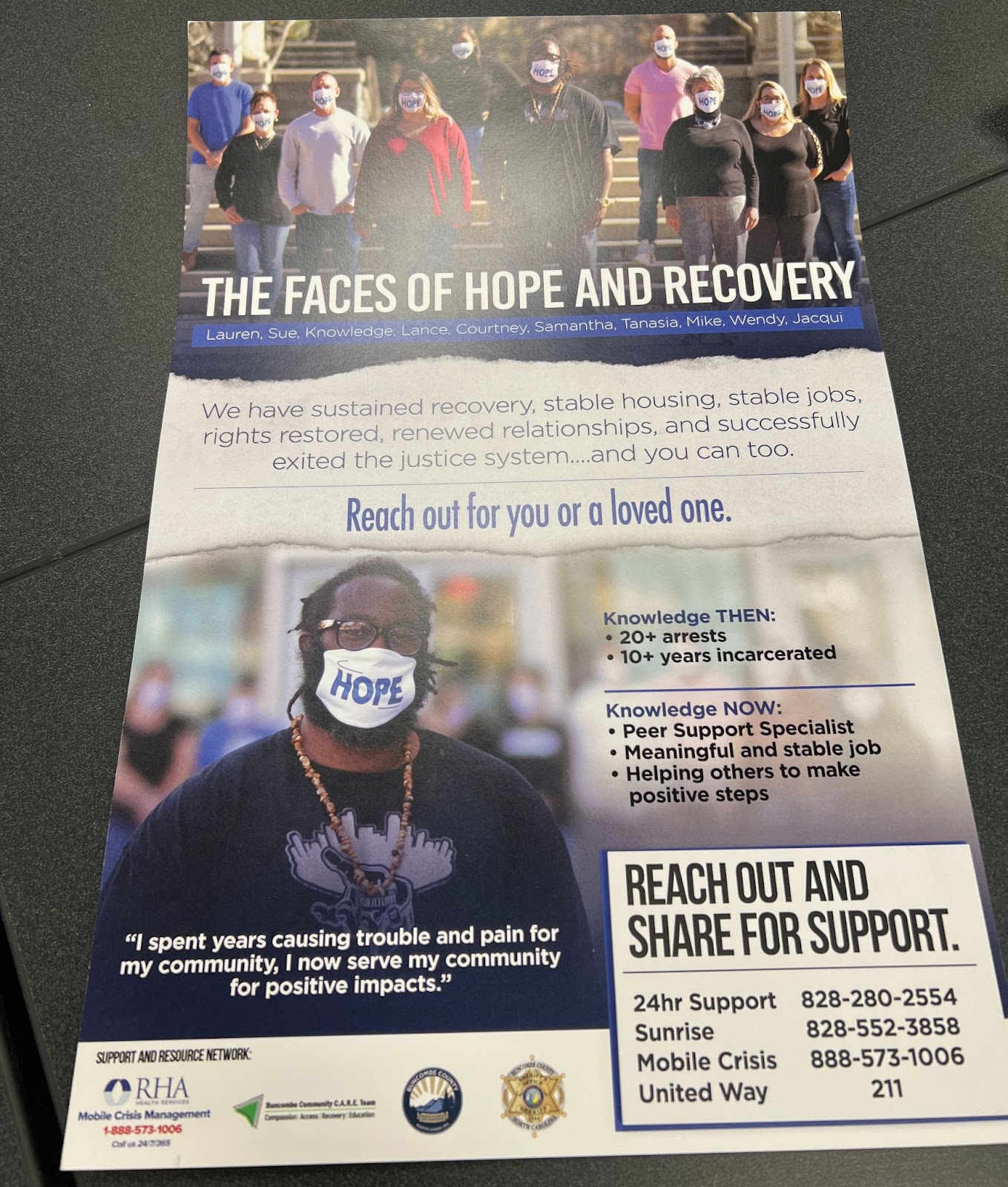 A poster showing a person who is in recovery from addiction.