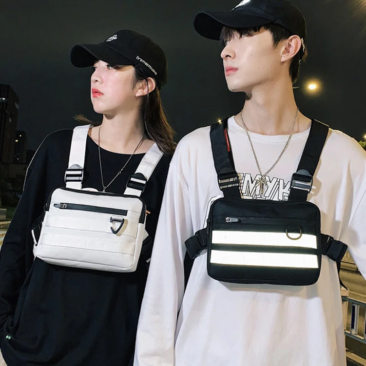 Colete tático Hip Hop Tide Brand, colete de ferramentas e mochila peitoral. Bolsa tática para peito, design estiloso e funcional para uso urbano.