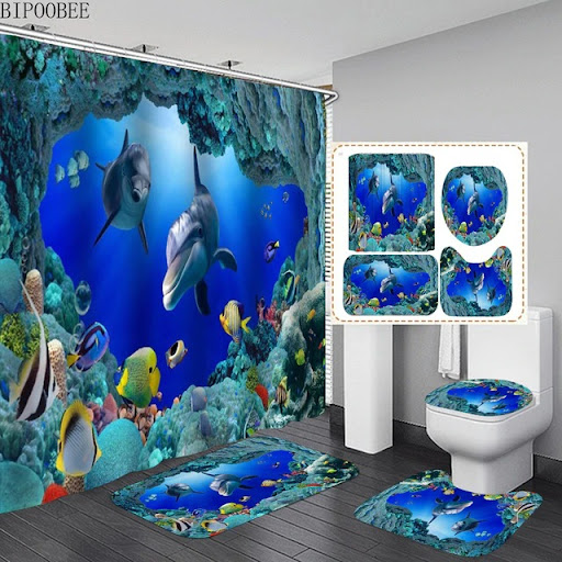 Title 6, Three-Piece Bathroom Shower Curtain, Waterproof...