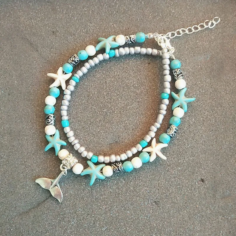 Reisketten-Fußkettchen mit Conch-Seestern-Anhänger, strandtauglich, verstellbar und stilvoll, für Sommer.
