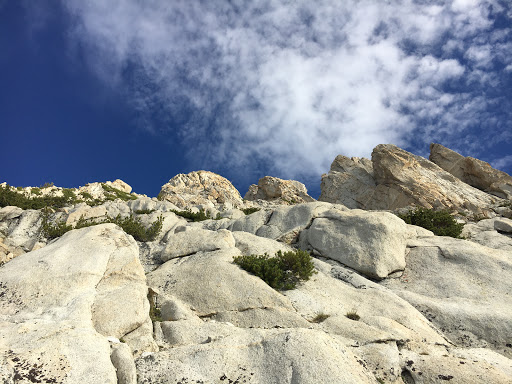 The chutes from below. Route is the left most chute.