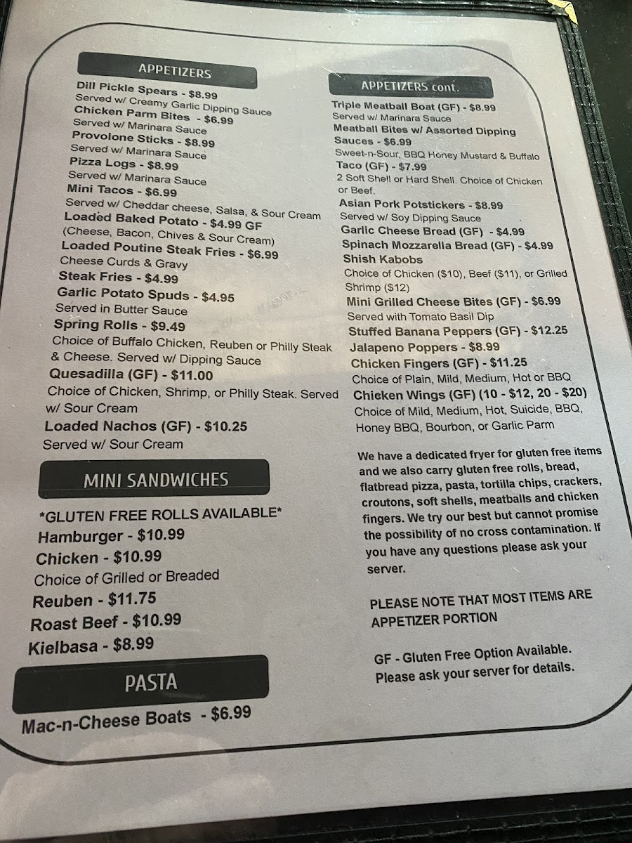 Bloomfield's Pub gluten-free menu