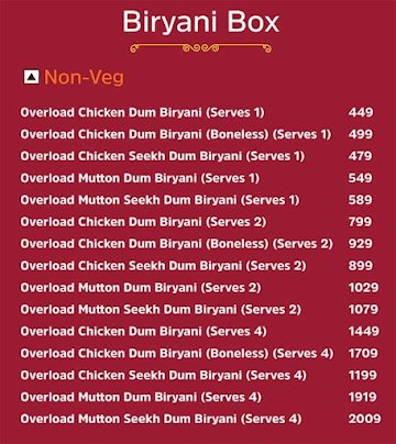 Dum Safar Biryani menu 