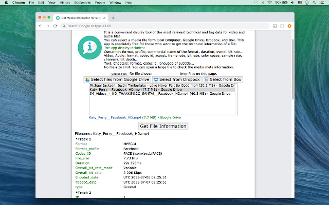 Screenshot of Get Media Information for large file