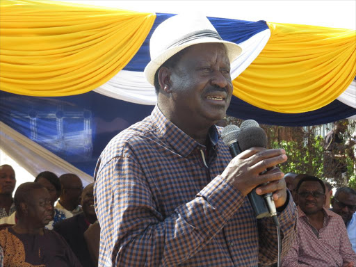 Nasa leader Raila Odinga at Segere in Siaya on Saturday/LAMECK BARAZA