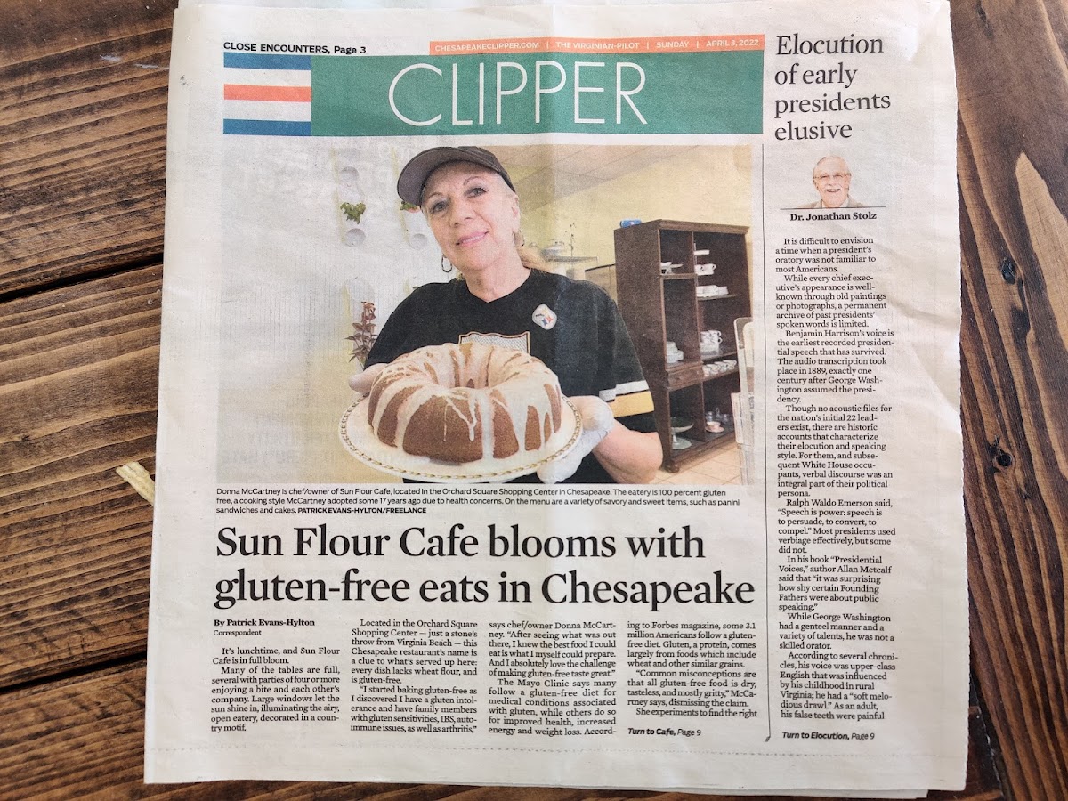 Sun Flour Cafe gluten-free menu