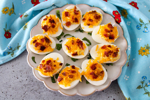 A platter of Greek Yogurt Deviled Eggs.