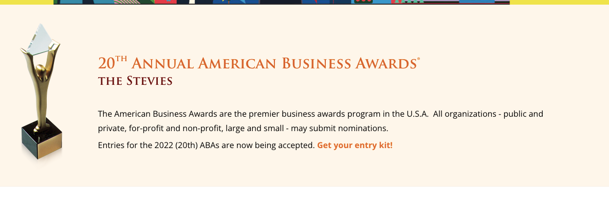 screenshot of 20th annual american business awards notification