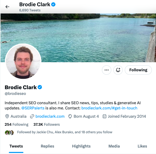 Brodie Clark's Twitter profile