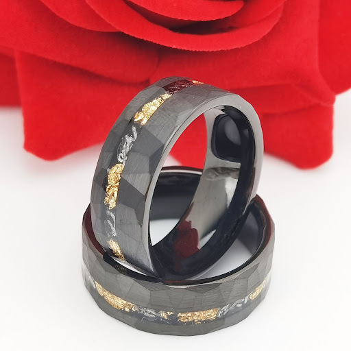 Title 2, Tungsten Gold Ring featuring a flat design, flo...