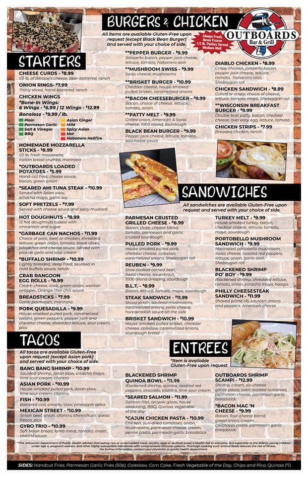 Outboards Bar & Grill gluten-free menu