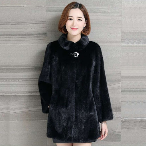 Title 8, Womens Mink Coat Stand-up Collar Fur Mid-lengt...
