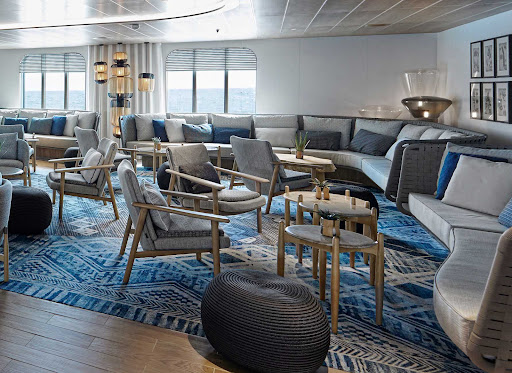 The main lounge on the Ponant boutique ship Le Laperouse.